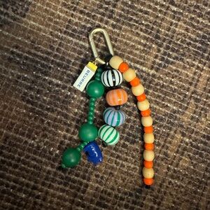 Clare V. Beurre Multicolor Beaded Keychain Clip - Green & Orange